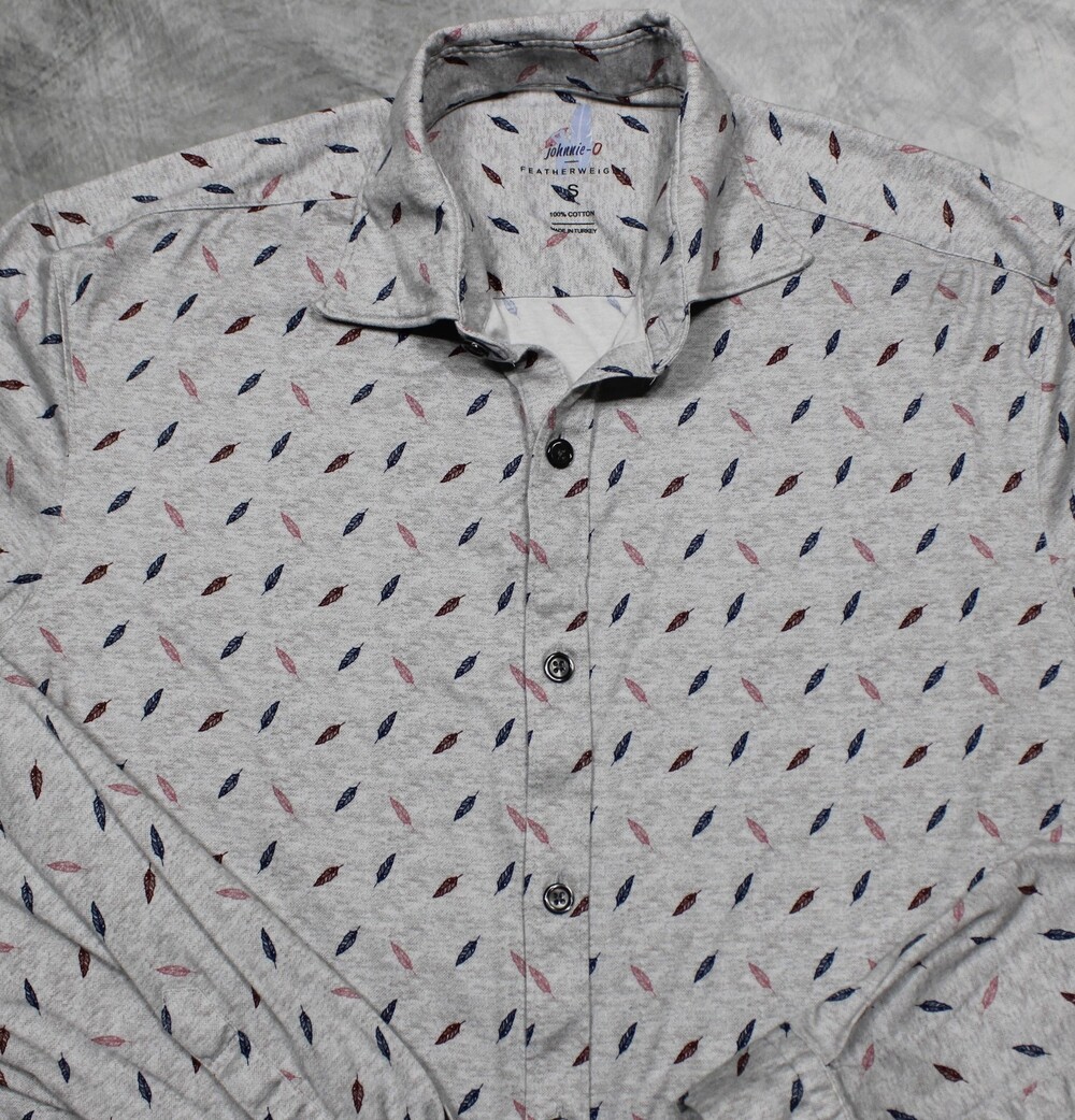 Johnnie-O Long Sleeve Button Shirt Mens Small Gray Feather Print
